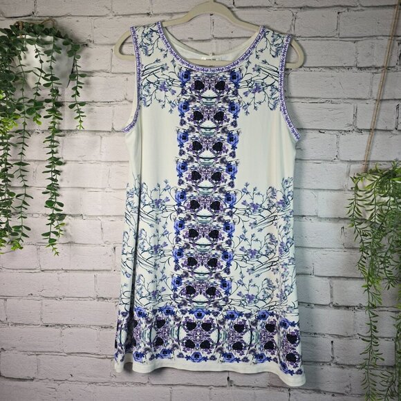 SOPHIE MAX SLEEELESS KNIT DRESS WHITE WITH BLUE AND PURPLE SIZE MED WOMENS - Picture 1 of 6